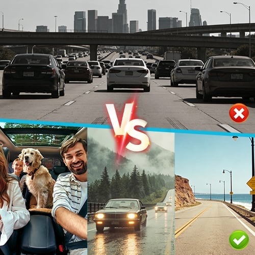 Comparação entre gravação frontal e imagens da frente, interior e traseira